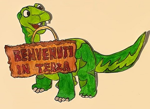 Cartellone benvenuti in terza dinosauro