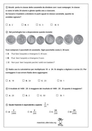 esercizi misti invalsi quinta