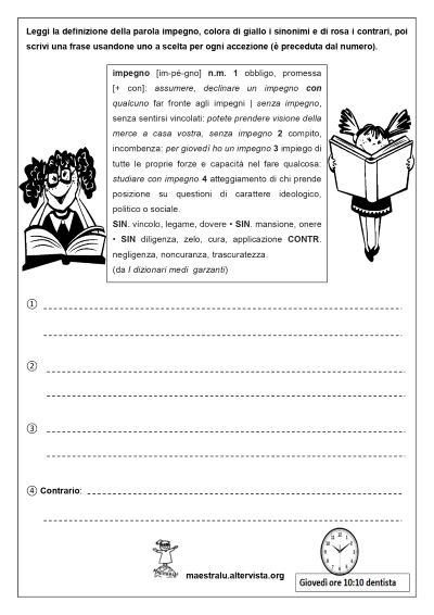 esercizio dizionario sinonimi e contrari scuola primaria
