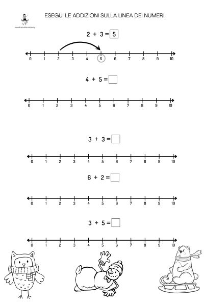 addizione entro dieci linea numeri