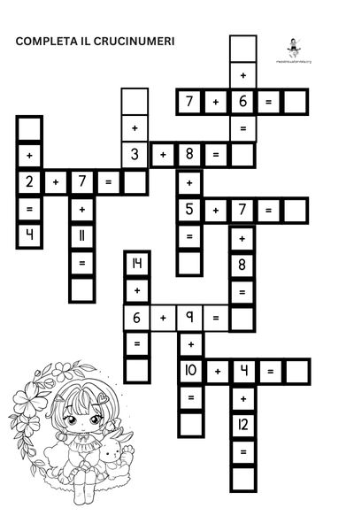 cruciverba numerico classe prima