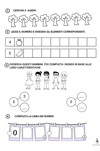 numero cinque schede didattiche scuola primaria