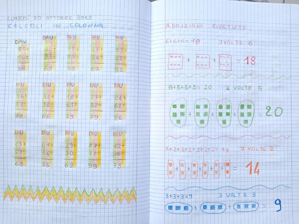 addizioni in colonna classe seconda matematica ottobre