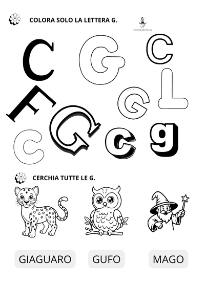 esercizi riconoscimento lettera g classe prima