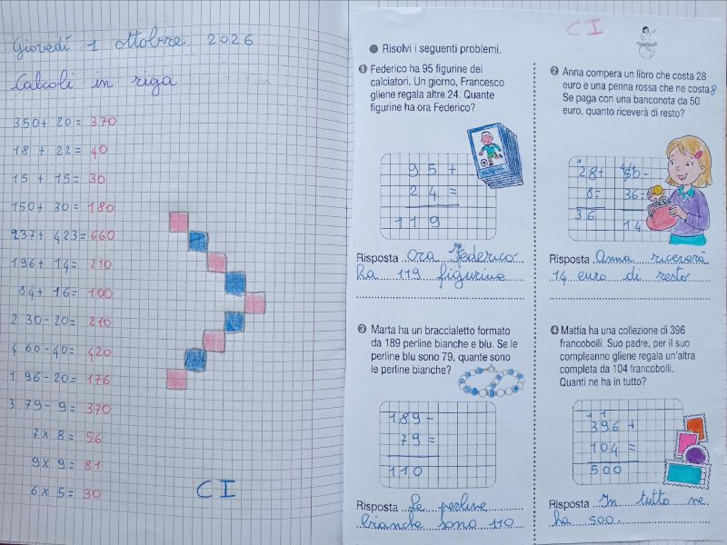 problemi di addizione e sottrazione classe terza